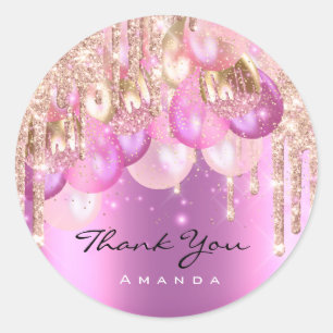 Thank Name 16th baby shower Glitter Ballons Pink Classic Round Sticker