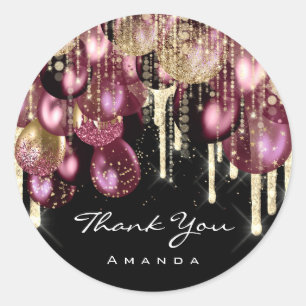Thank Name 16th Bridal Glitter Ballon Gold Burgund Classic Round Sticker