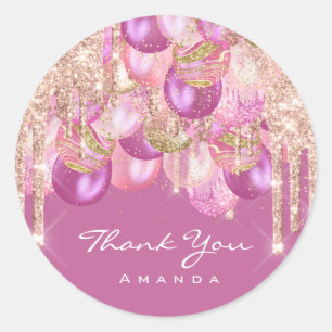 Thank Name 16th Bridal Glitter Ballons Berry Rose Classic Round Sticker