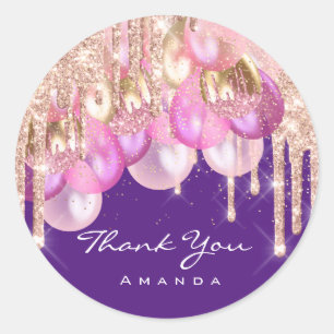 Thank Name 16th Bridal Glitter Ballons Purple Rros Classic Round Sticker