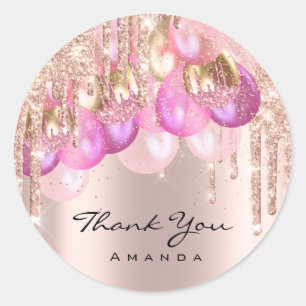 Thank Name 16th Bridal Glitter Ballons VIP rose Classic Round Sticker