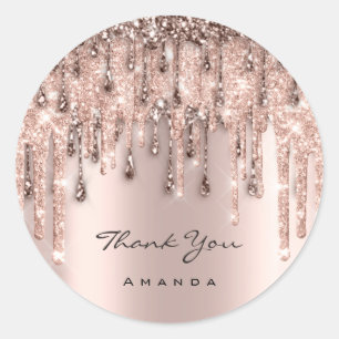Thank Name 16th Bridal Rose Wedding Glitter Drips Classic Round Sticker