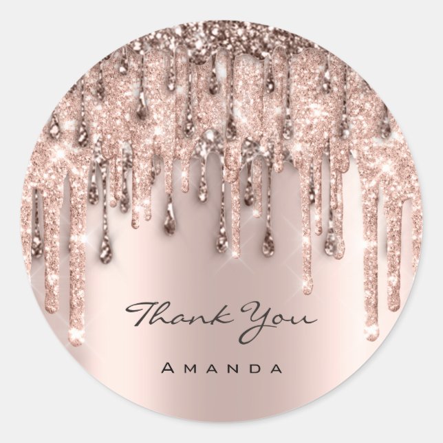 Thank Name 16th Bridal Rose Wedding Glitter Drips Classic Round Sticker (Front)