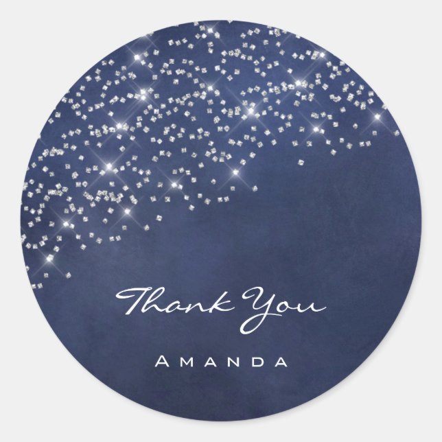 Thank Name 16th Bridal Wedding Blue Navy Confetti Classic Round Sticker (Front)