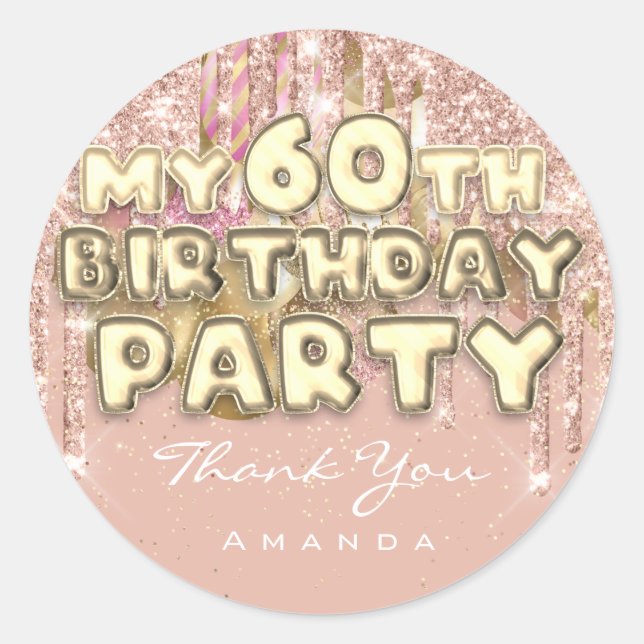 Thank Name 60th Birthday PartyGlitter Ballon Gold Classic Round Sticker (Front)