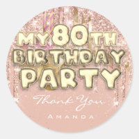 Thank Name 80th Birthday PartyGlitter Ballon Gold