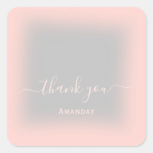 Thank Name Blush Rose Skinny Grey Framed Favour Square Sticker