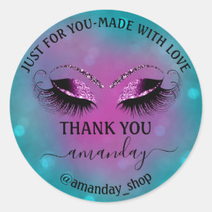 Thank Name Boutique Eyelash Shop Blue Violet Berry Classic Round Sticker