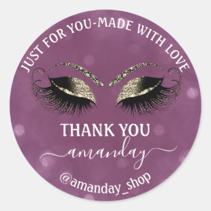 Thank Name Boutique eyelashes Shop Gold Violet Classic Round Sticker