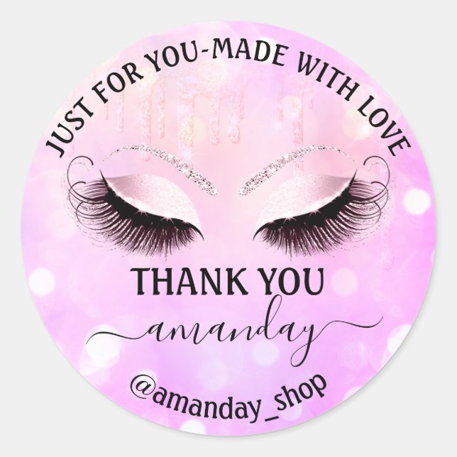 Thank Name  Boutique eyelashes  Shop Pink Glitter Classic Round Sticker (Front)
