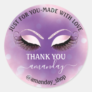 Thank Name Boutique eyelashes Shop Pink Purple Classic Round Sticker