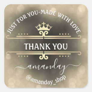 Thank Name  Boutique Shop Royal Crown Gold Sepia Square Sticker