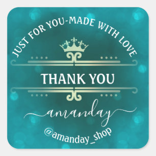 Thank Name Boutique Shop Royal Crown Gold Teal Square Sticker