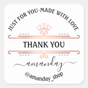 Thank Name  Boutique Shop Royal Crown Rosse White Square Sticker