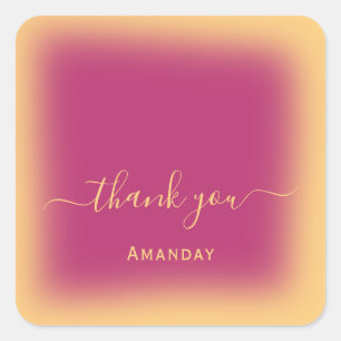 Thank Name Brown Yellow  Makeup Beery Pink Square Sticker