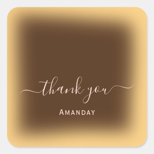 Thank Name Brown Yellow. Makeup Favour Square Sticker (Front)
