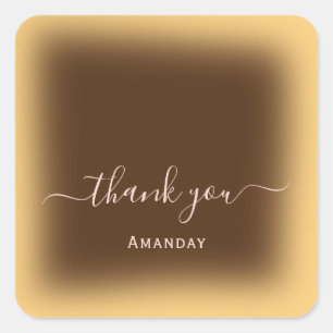 Thank Name Brown Yellow. Makeup Favour Square Sticker
