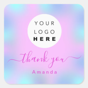 Thank Name Custom Name Holograph Pink Shop Square Sticker
