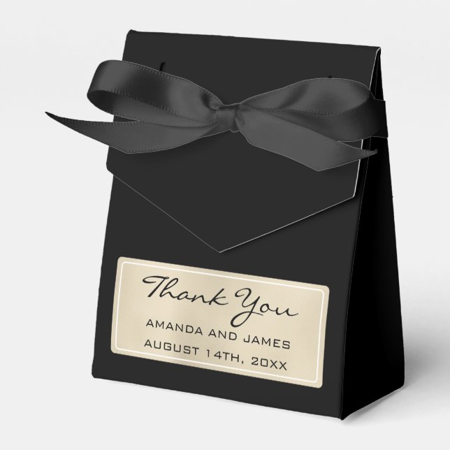 Thank Name Date Minimal Ivory Black Favour Gift Box (Front Side)