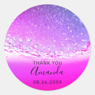 Thank  Name Date Spark Bridal Fuchsia Pink Classic Round Sticker