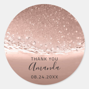 Thank Name Date Spark Bridal Rose Gold Classic Round Sticker