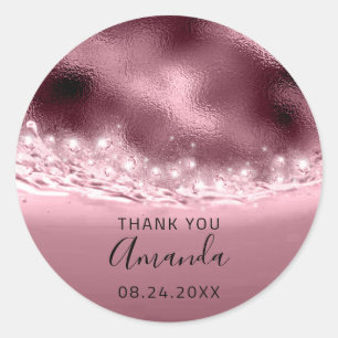 Thank  Name Date Spark Bridal Shower Rose Classic Round Sticker