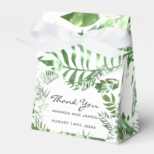 Thank Name Date White Tropic Monstera Favour Gift Box (Front Side)