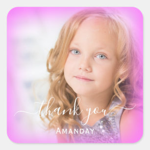 Thank Name Frame  custom Photo Pink Frame Square Sticker