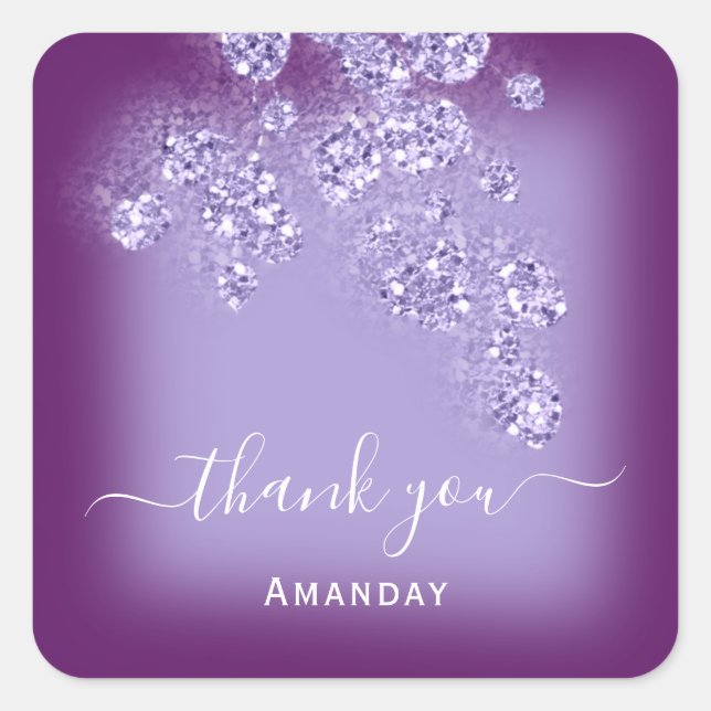 Thank Name Glitter Bridal Sweet 16th Purple Violet Square Sticker (Front)