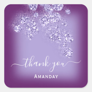 Thank Name Glitter Bridal Sweet 16th Purple Violet Square Sticker