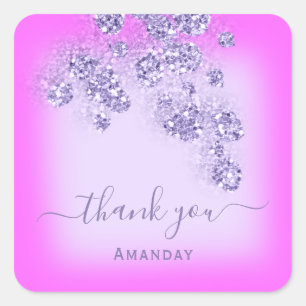 Thank Name Glitter Bridal Sweet 16th Violet Pink Square Sticker