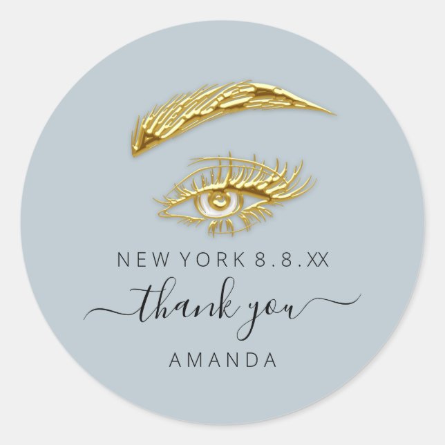 Thank Name Golden  Lashes Microblade Makeup Blue  Classic Round Sticker (Front)