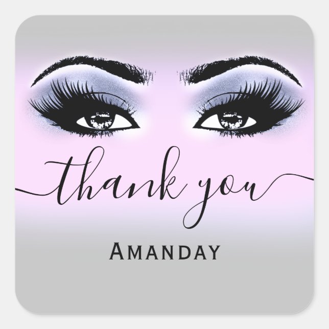 Thank Name Grey Blue Pink Glitter Eyelash Logo Square Sticker (Front)