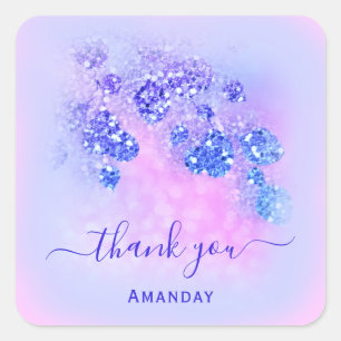 Thank Name Holograph Pink Bridal Royal Blue Floral Square Sticker