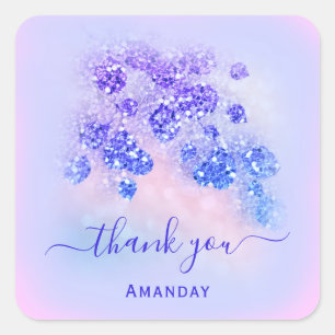 Thank Name Holograph Pink Bridal Royal Blue Glitte Square Sticker
