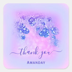 Thank Name Holograph Pink Bridal Royal Blue Pastel Square Sticker