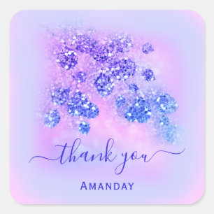 Thank Name Holograph Pink Bridal Royal Glitter Square Sticker