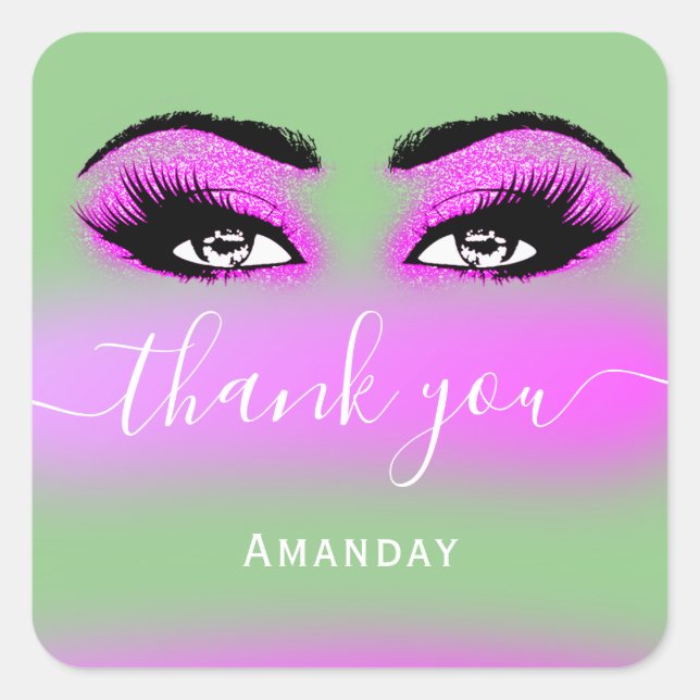 Thank Name Hot Pink Green Boutique Shop Logo Square Sticker (Front)