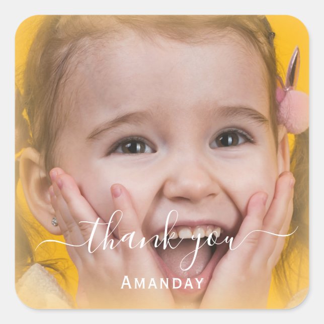 Thank Name Lemon  Frame  custom Photo Yellow Square Sticker (Front)