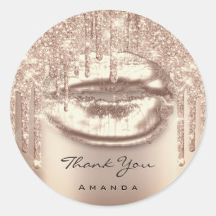Thank Name Lips Kis 16th Bridal Rose Glitter Spark Classic Round Sticker
