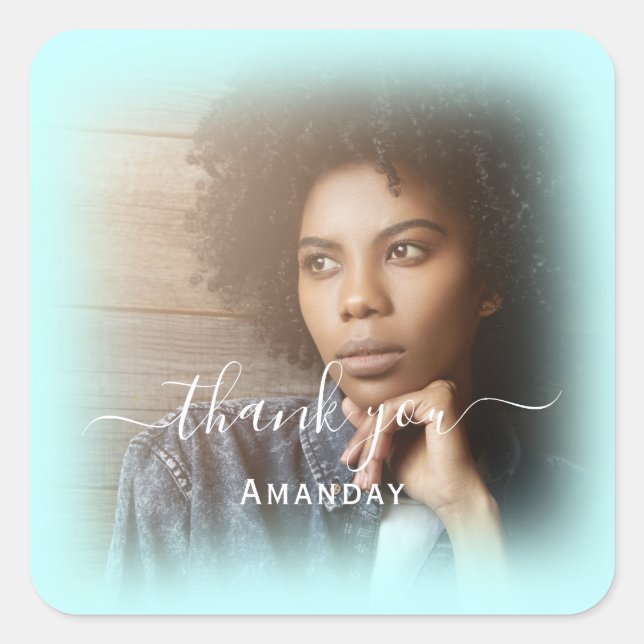 Thank Name Photo Aqua Blue Bridal Sweet16 Square Sticker (Front)