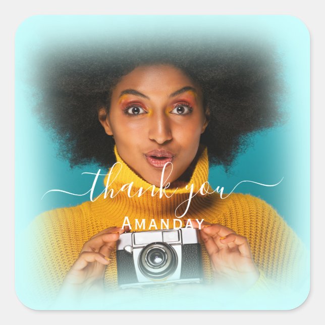 Thank Name Photo BLUE FRAME Bridal Sweet16 Square Sticker (Front)