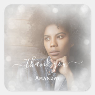 Thank Name Photo Grey Bridal Sweet16  Square Sticker