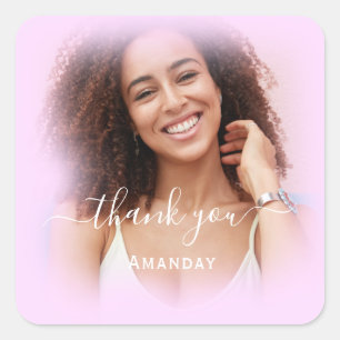 Thank Name Photo Pink Graduate  Bridal Sweet16 Square Sticker