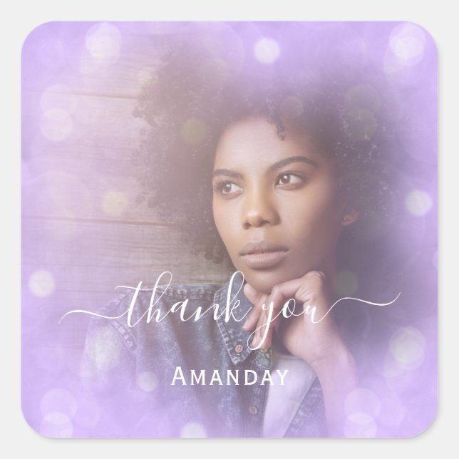 Thank Name Photo Purple Bridal Sweet16 Square Sticker (Front)