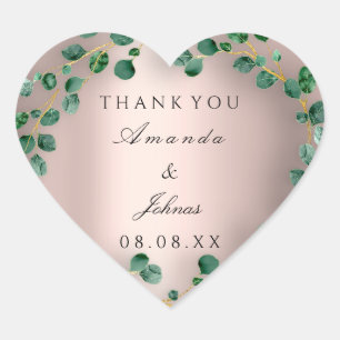 Thank Name Rose Heart Eucalyptus Greenery Wedding Heart Sticker