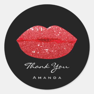 Thank Name Sweet16th Bridal Black Red Kiss Lips Classic Round Sticker