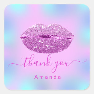 Thank Name Sweet16th Bridal Holograph  Pink Kiss Square Sticker