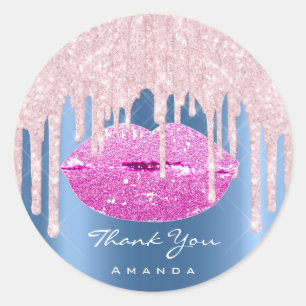 Thank Name Sweet16th Bridal Pink Blue Glitter Lips Classic Round Sticker