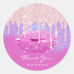 Thank Name Sweet16th Bridal Pink Blue Glitter Lips Classic Round Sticker